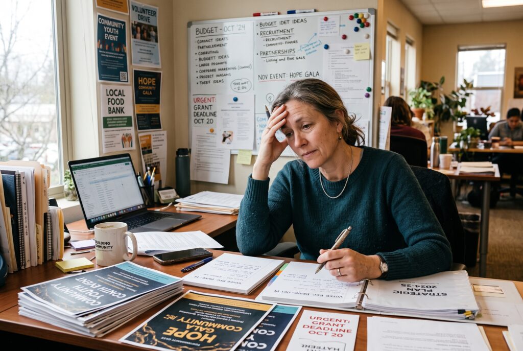 Non-profit ED overwhelmed with paperwork